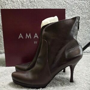NEW Amalfi Rangoni‎ Brown Italian Leather Ankle Stiletto Boots Heels Stretch 8N